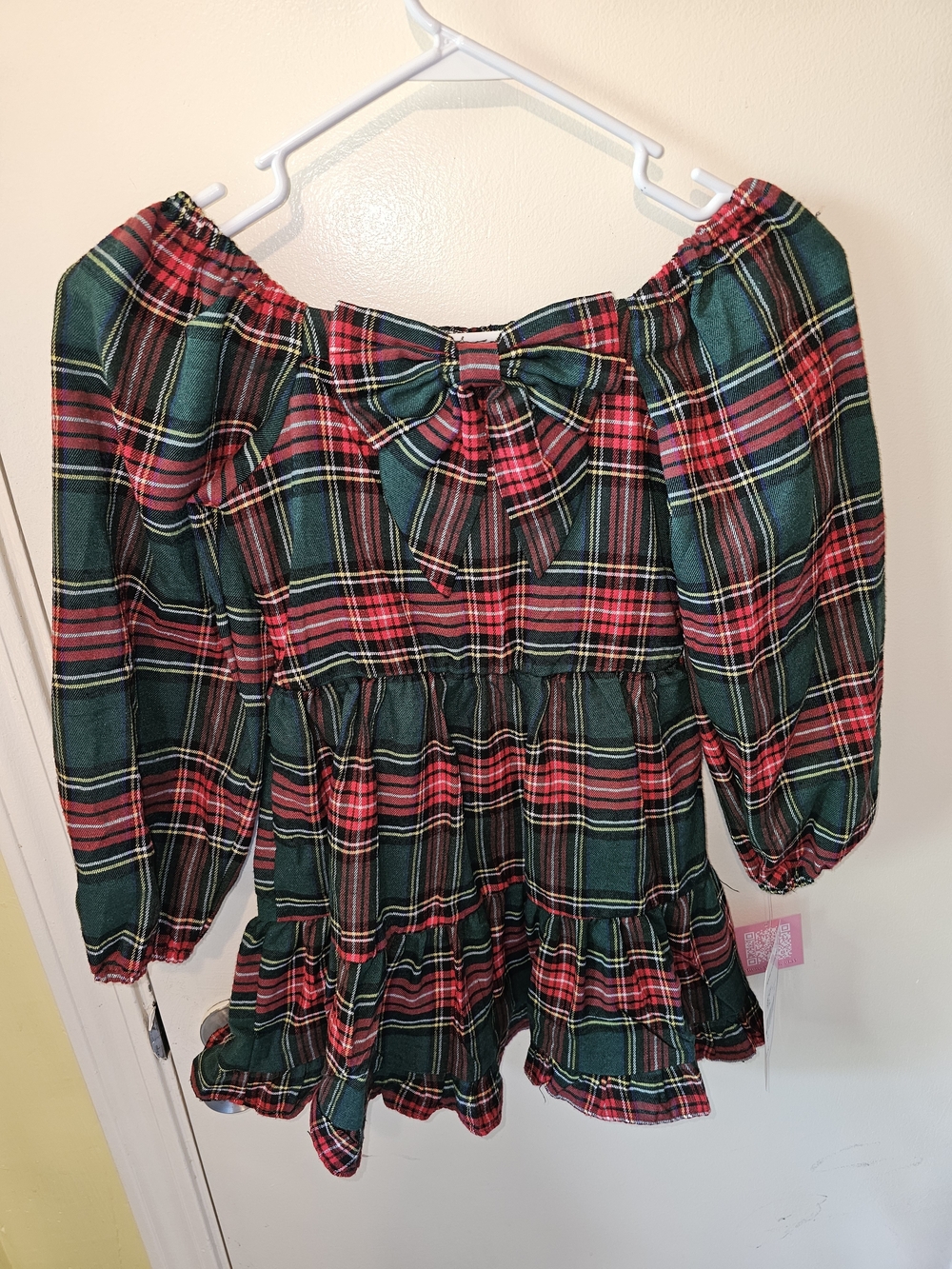 Rare Editions Girls Green and Red Plaid Smocked Holiday Dress